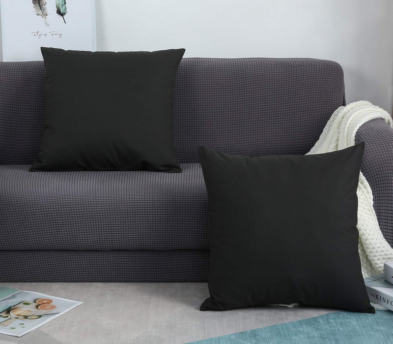 TangDepot Cotton Solid Throw Pillow Covers, 12 INCH x 12 INCH, Charcoal Gray - Image 2
